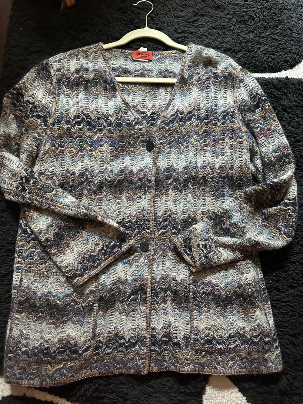 Missoni Multicolor Chevron Knit Cardigan - Blue, Gray, Cream